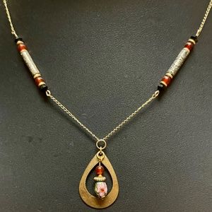 Delicate Necklace, Cloisonné Beaded Center, One of a Kind Beauty